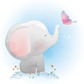 Cute Baby Elephant  Playing with butterfly Royalty Free Stock Photo