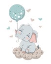 Cute baby elephant sitting on the cloud Royalty Free Stock Photo