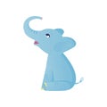 Cute Baby Elephant Sitting, Light Blue Lovely Animal Character Side View Vector Illustration