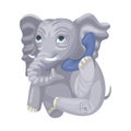 Cute Baby Elephant Sitting And Talking By Phone. Vector Cartoon Illustration