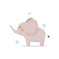 Cute baby elephant stands on an isolated white background with stars Royalty Free Stock Photo