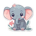 Cute baby elephant sticker. Vector illustration isolated on white background.