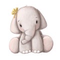 Cute baby elephant, watercolor illustration, children`s clipart with cartoon character Royalty Free Stock Photo