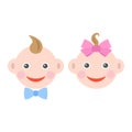 Cute baby faces of a boy and a girl on a white background Royalty Free Stock Photo