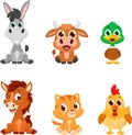 Cute Baby Farm Animals Cartoon Characters. Vector Flat Design Collection Set