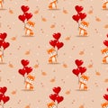 Cute baby fox and Valentine balloon seamless pattern