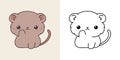 Cute Baby Gerbil Clipart Illustration and Black and White. Kawaii Clip Art Baby Animal. Cute Vector Illustration of a