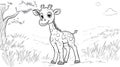 Cute Cartoon Baby Giraffe Standing in African Savanna - Line Art for Coloring Royalty Free Stock Photo