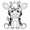 Cute baby giraffe cartoon sitting on line art Royalty Free Stock Photo