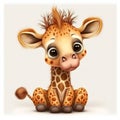 A Cute Baby Giraffe That Steals Hearts, A Cartoon Style Stock Photo - Generative AI