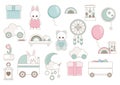 Newborn essentials collection. Invitations, cards, nursery decor