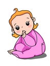 Cute baby girl  or boy cartoon characters thumb sucking Royalty Free Stock Photo