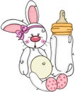 Cute baby girl bunny with baby milk bottle