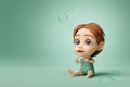Cute baby girl catching soap bubbles. 3d render