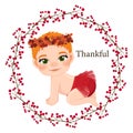 Cute baby girl crawling in fall red berry branches. Baby shower concept in Autumn vector