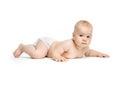 Cute baby girl crawling over white Royalty Free Stock Photo