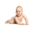 Cute baby girl crawling over white Royalty Free Stock Photo