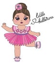 Cute baby girl dancer character with lettering Little ballerina. Little dancing ballerina in a pink dress isolated on Royalty Free Stock Photo