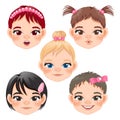 Cute Baby Girl Face Collection Cartoon Character Vector