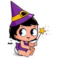 Baby girl in Halloween witch costume. Vector illustration