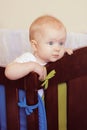 Cute baby girl in her crib Royalty Free Stock Photo