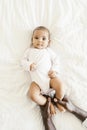 Cute Baby Girl Lying in the Crib Royalty Free Stock Photo