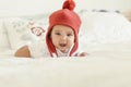 Cute Baby Girl Lying in the Crib. Royalty Free Stock Photo