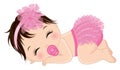 Cute Baby Girl in Pink Ruffled Diaper Sleeping