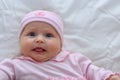 Cute baby girl portrait. Sweet little girl All dressed in Pink cloth