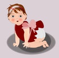 Baby Girl in red frock Crawling Illustration.Baby girl Stock Vector Royality Free Image.