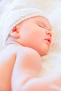 Cute Baby Girl Sleeping Peacefully and Wearing a Bear Ears Hat Royalty Free Stock Photo