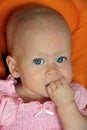 Cute baby girl sucking fist