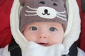 Cute baby girl wearing fun winter hat Royalty Free Stock Photo