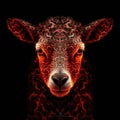 Cute Baby Goat Face Shape In Red Fire On Black Background. Generative AI Royalty Free Stock Photo