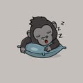 Cute baby gorilla cartoon sleeping face on pillow flat vector icon illustration Royalty Free Stock Photo