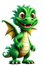 cute baby green dragon on white isolated background. Cartoon character symbol of new year 2024. Generative AI Royalty Free Stock Photo