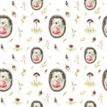 Cute baby hedgehog animal seamless pattern for kindergarten, nu