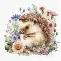 Cute Baby Hedgehog Floral, Wildlife, Innocent, Playful, Charming, Spring Flowers