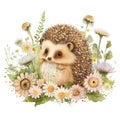 Cute Baby Hedgehog Floral, Wildlife, Innocent, Playful, Charming, Spring Flowers