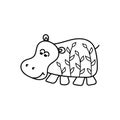 Cute baby hippo and Floral pattern. Coloring book for children, isolated on white background. Hand drawn Royalty Free Stock Photo