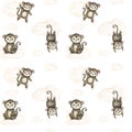 Cute baby monkey. Hand drawn adorable watercolor african animals illustration on white background. Seamless pattern Royalty Free Stock Photo