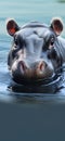 cute baby hippo peeking from water generative AI