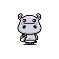 Cute baby hippopotamus animal cartoon character holding a bottle of milk to be drunk Royalty Free Stock Photo