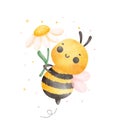 Cute baby honey bee with flower watercolor cartoon character hand painting illustration vector Royalty Free Stock Photo