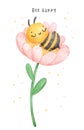 Cute baby honey bee sleeping in flower watercolor cartoon character hand painting illustration vector. Bee Happy Royalty Free Stock Photo