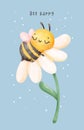 Cute baby honey bee sleeping in flower watercolor cartoon character hand painting illustration vector. Bee Happy Royalty Free Stock Photo