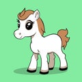 Cute baby horse cartoon on green background. Adorable pony smiling with big eyes. Playful foal, farm animals for kids Royalty Free Stock Photo