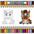 Cute baby horse cartoon sitting for coloring