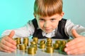 A cute baby is hugging his money coins Royalty Free Stock Photo
