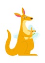 Cute baby kangaroo brush teeth flat icon Wildlife Funny animals